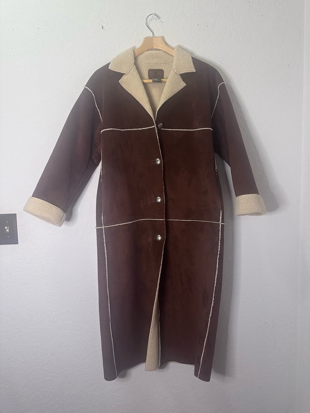 Lauren Ralph Lauren Brown Trench Coat with Cream Shearling Trim
